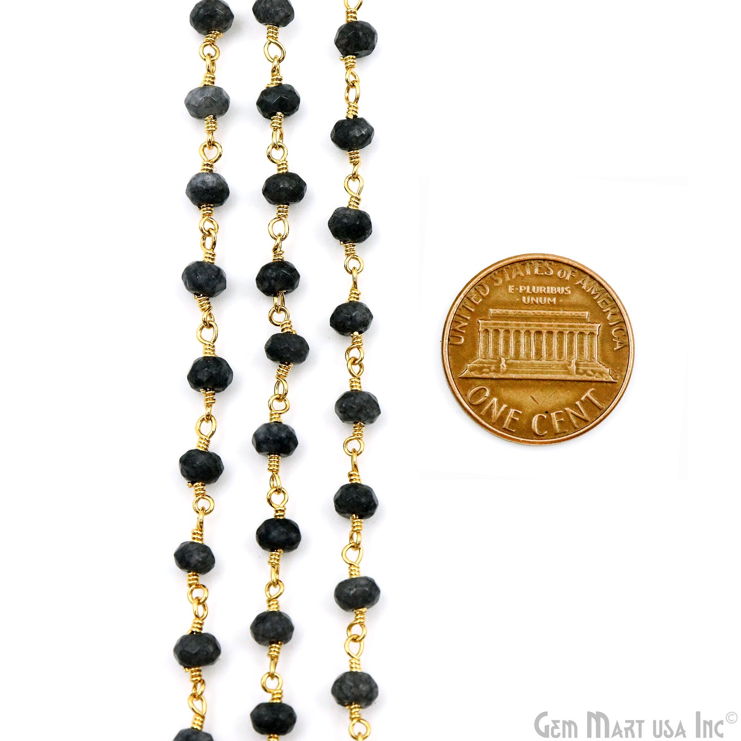 Gray Jade Faceted Beads 4mm Gold Plated Gemstone Rosary Chain