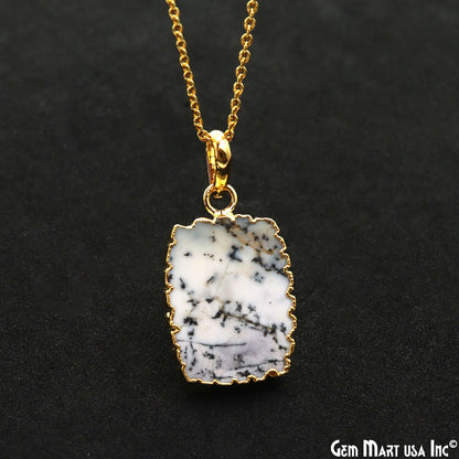 Dendrite Opal Rectangle 28x18mm Gold Electroplated Single Bail Connector Pendant