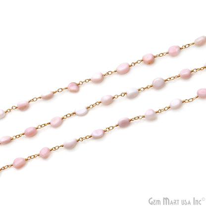 Pink Opal Tumble Beads 8x5mm Gold Wire Wrapped Rosary Chain