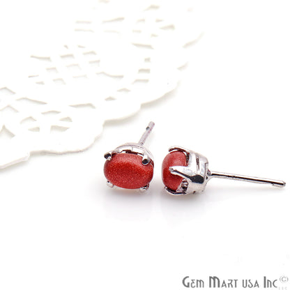 Sunstone 6x4mm Sterling Silver Oval Shape Prong Setting Stud Earring - GemMartUSA