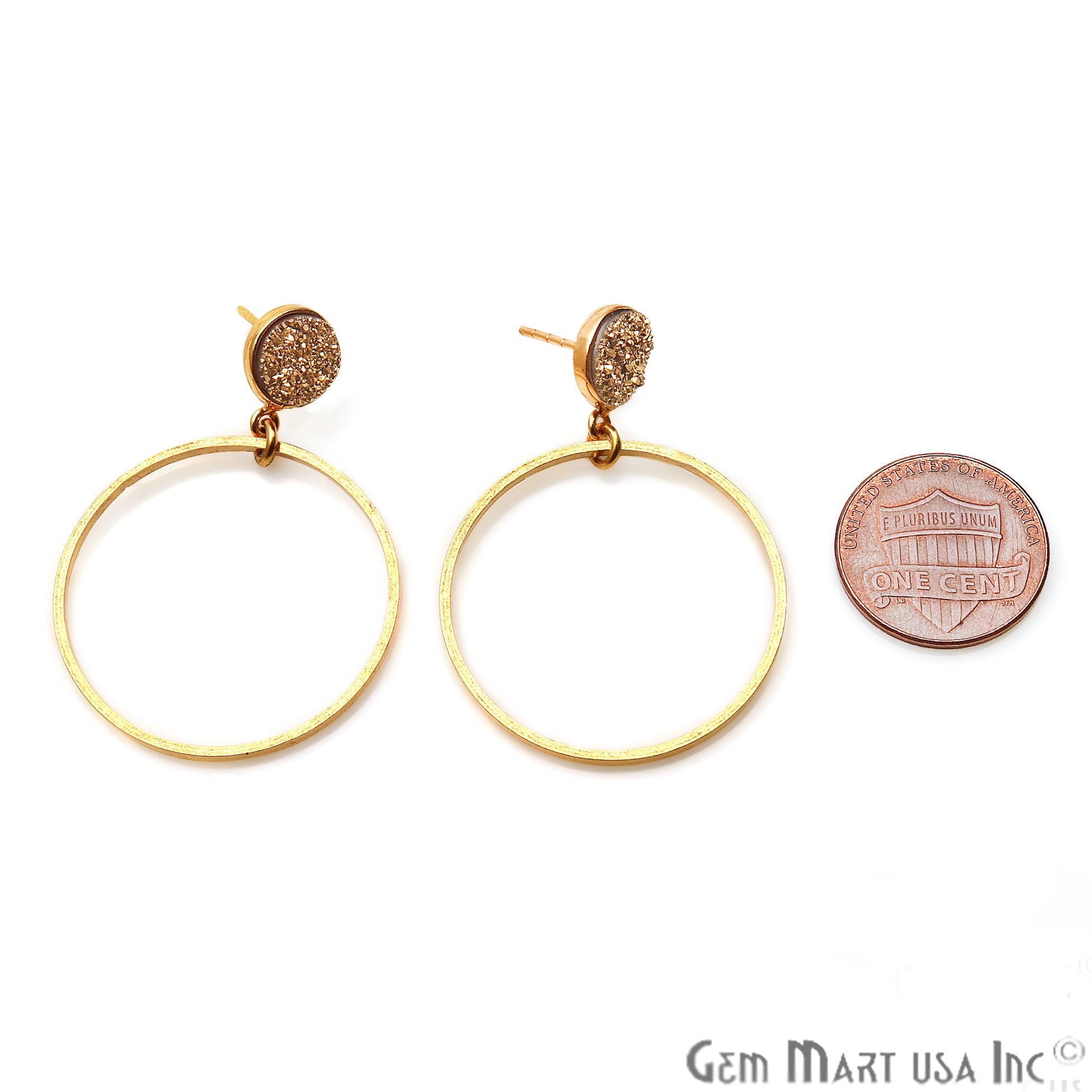 Round Druzy 43x30mm Gold Plated Dangle Hoop Stud Earring (Pick Color) - GemMartUSA