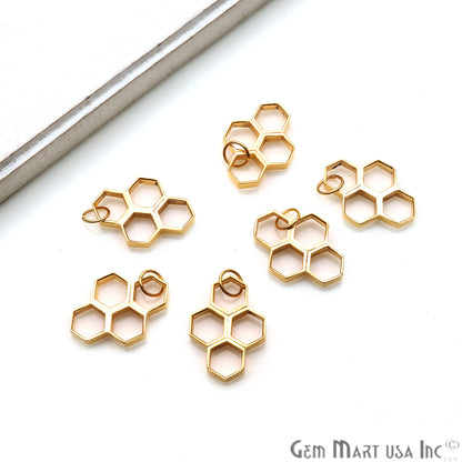 Hexagon Shaped 24x17mm Gold Plated Finding Charm, Four hexagon attached, Gold Jewelry Charm, Single Bail connector - GemmartUSA