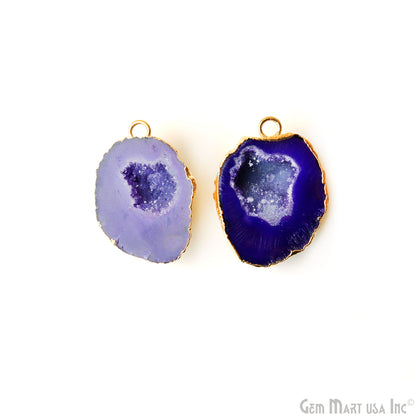 Geode Druzy 24x32mm Organic Gold Electroplated Single Bail Gemstone Earring Connector 1 Pair