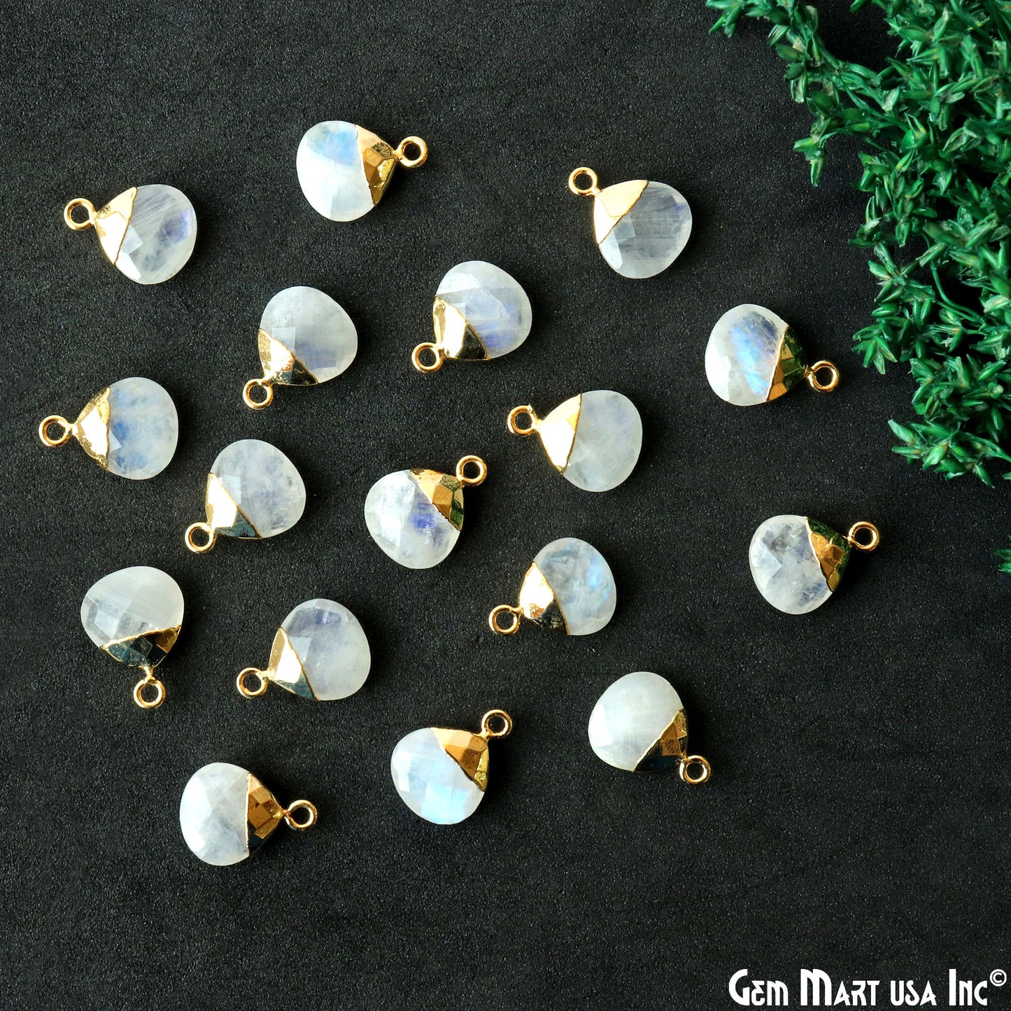 Rainbow Moonstone 12mm Gold Electroplated Heart Single Bail Connector