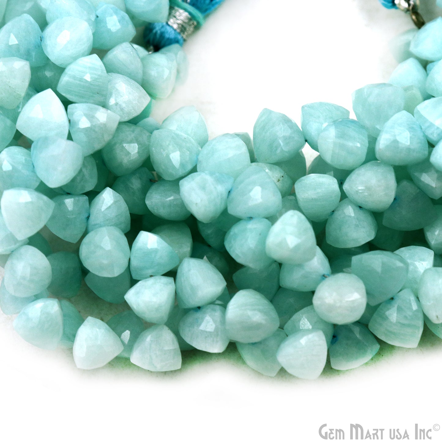 Amazonite Triangle Beads, 8 Inch Gemstone Strands, Drilled Strung Briolette Beads, Triangle Shape, 6-7mm