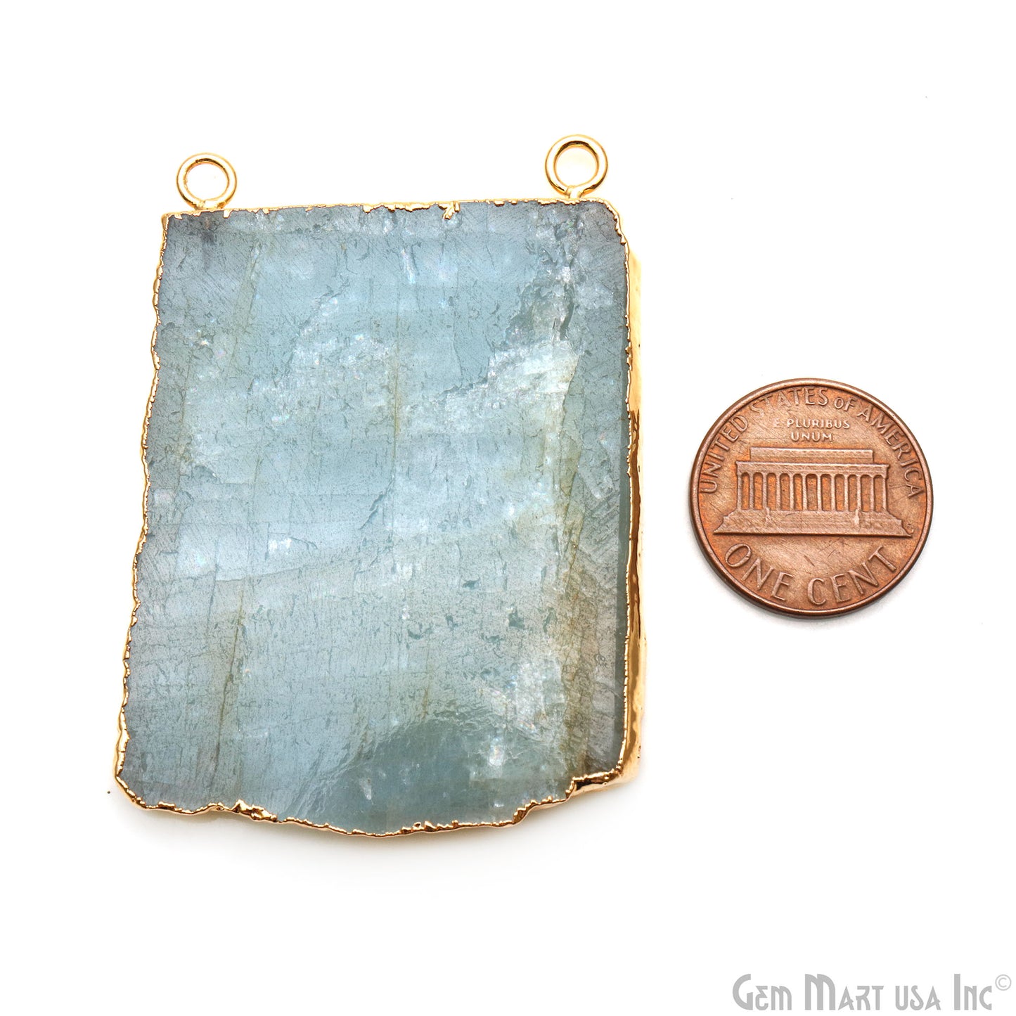Aquamarine Free Form shape 55x38mm Gold Electroplated Gemstone Cat Bail Connector