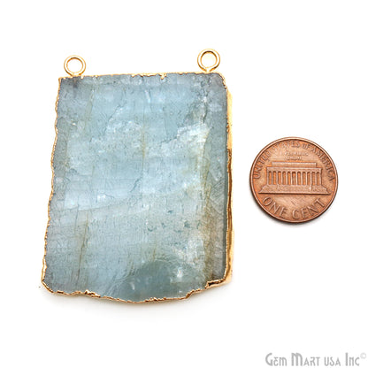 Aquamarine Free Form shape 55x38mm Gold Electroplated Gemstone Cat Bail Connector