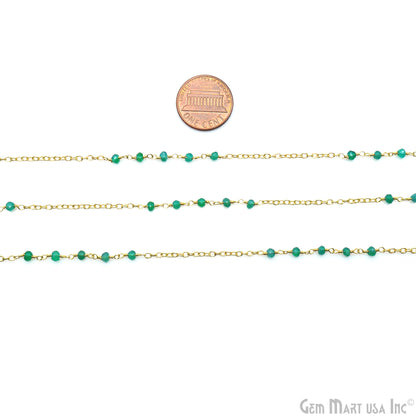 Green Onyx Faceted Gemstone Beaded Gold Plated Wire Wrapped Rosary Chain