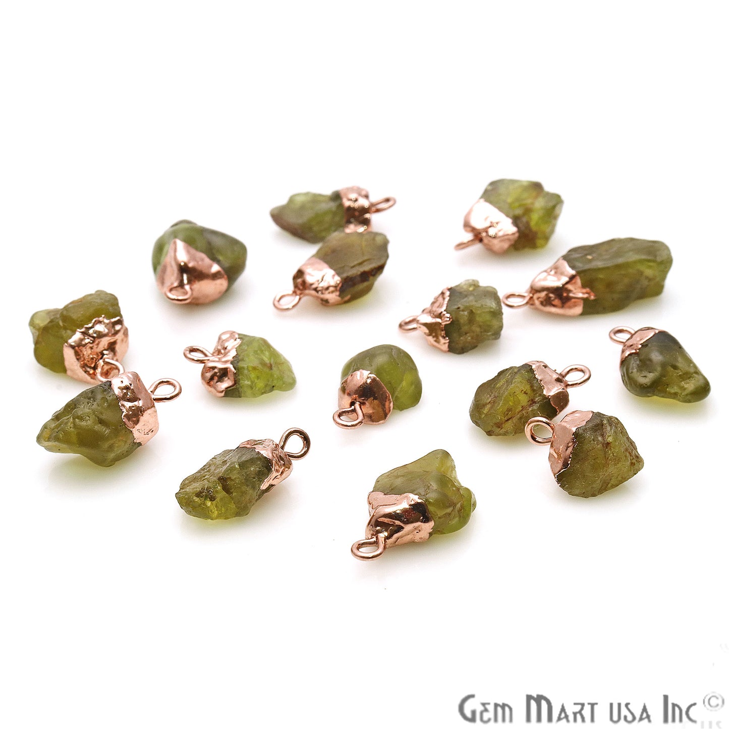 Rough Peridot Gemstone 16x10mm Organic Rose Gold Edged Connector - GemMartUSA