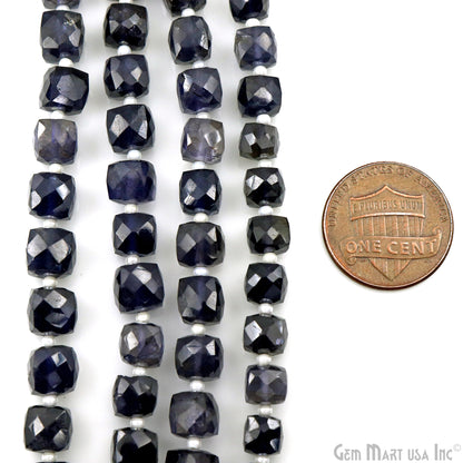 Iolite Cube Beads, 7 Inch Gemstone Strands, Drilled Strung Briolette Beads, Cube Shape, 6-7mm