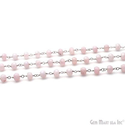 Light Pink Jade Faceted 5-6mm Silver Wire Wrapped Beads Rosary Chain