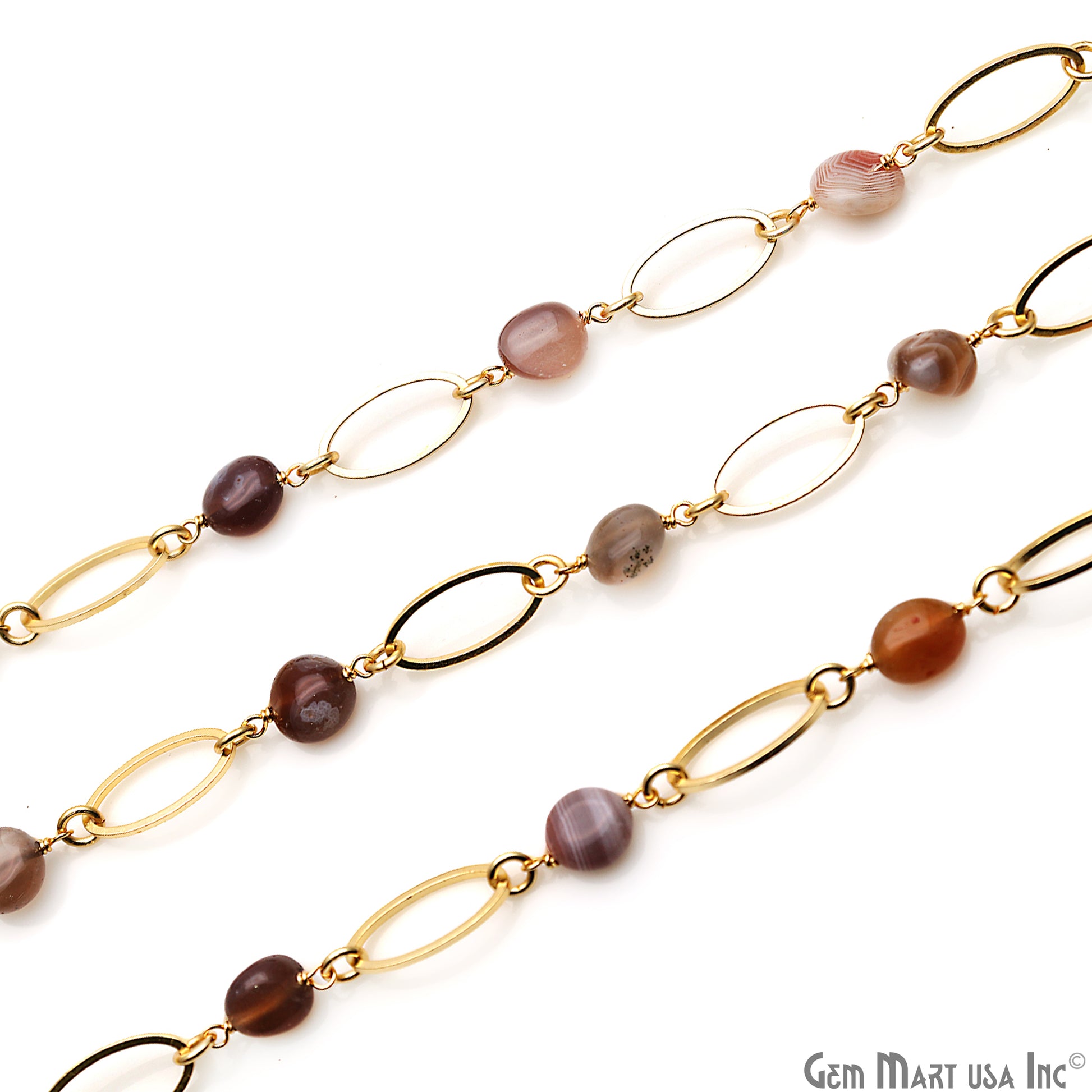 Tiger Eye With Gold Plated Oval Finding Rosary Chain - GemMartUSA