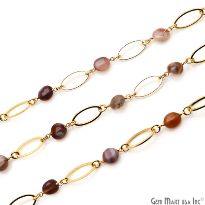 Tiger Eye With Gold Plated Oval Finding Rosary Chain - GemMartUSA