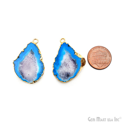 Geode Druzy 37x23mm Organic Gold Electroplated Single Bail Gemstone Earring Connector 1 Pair