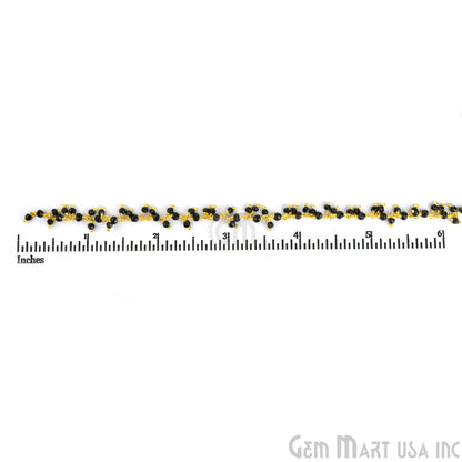 Black Spinel Cluster Dangle Beads Gold Wire Wrapped Rosary Chain - GemMartUSA (764163260463)