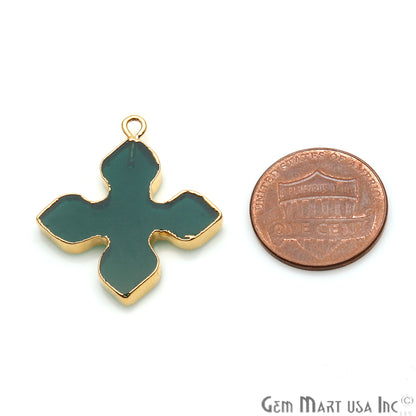 Green Onyx Medieval Cross 29x26mm Gold Electroplated Gemstone Connector - GemMartUSA