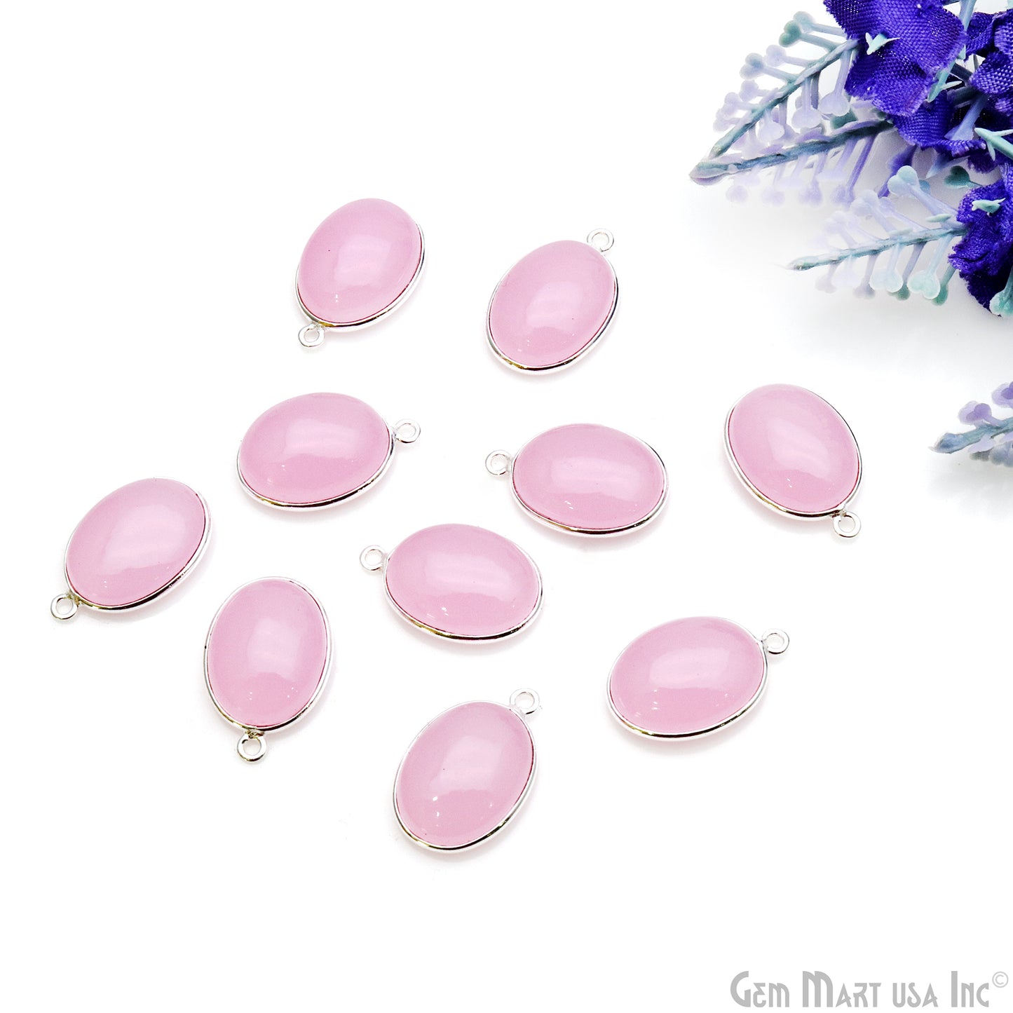 Rose Chalcedony Cabochon Silver Plated Single Bail Connector