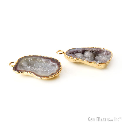 Geode Druzy 24x33mm Organic Gold Electroplated Single Bail Gemstone Earring Connector 1 Pair