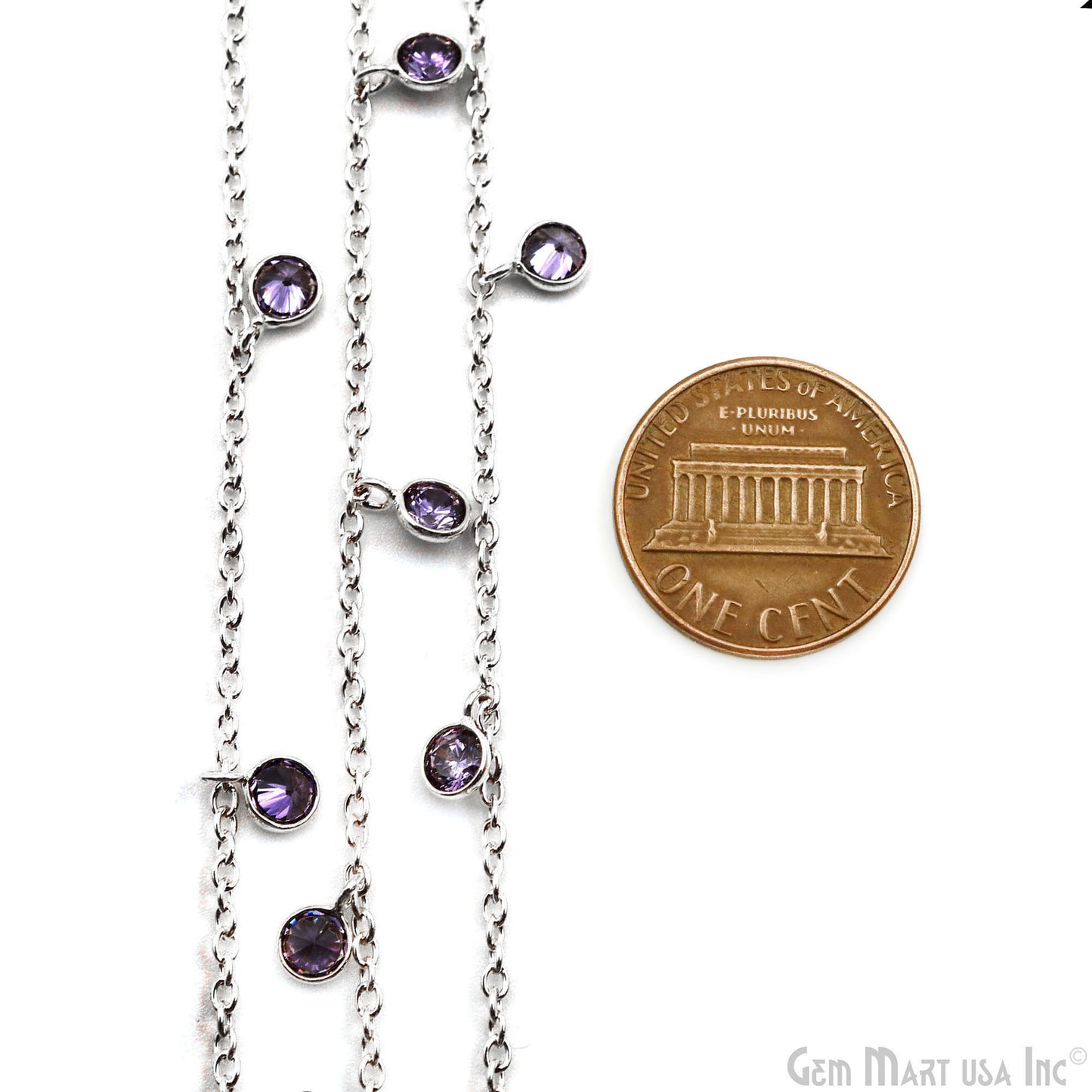 Amethyst Round 5mm Silver Plated Bezel Connector Dangle Rosary Chain