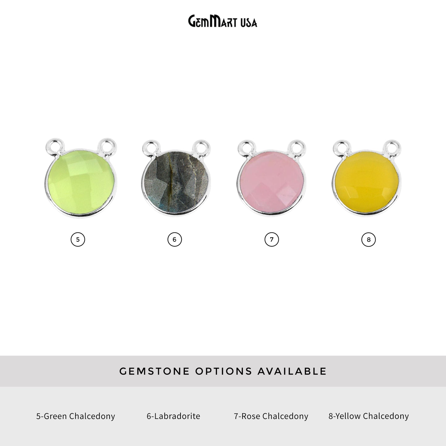 Round 12mm Cat Bail Silver Bezel Gemstone Connector
