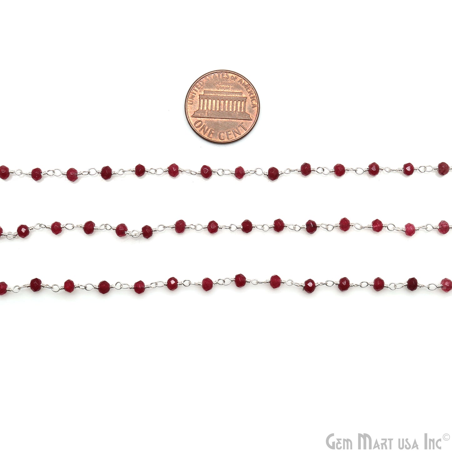 Ruby Jade Faceted 3-3.5mm Silver Wire Wrapped Rosary Chain