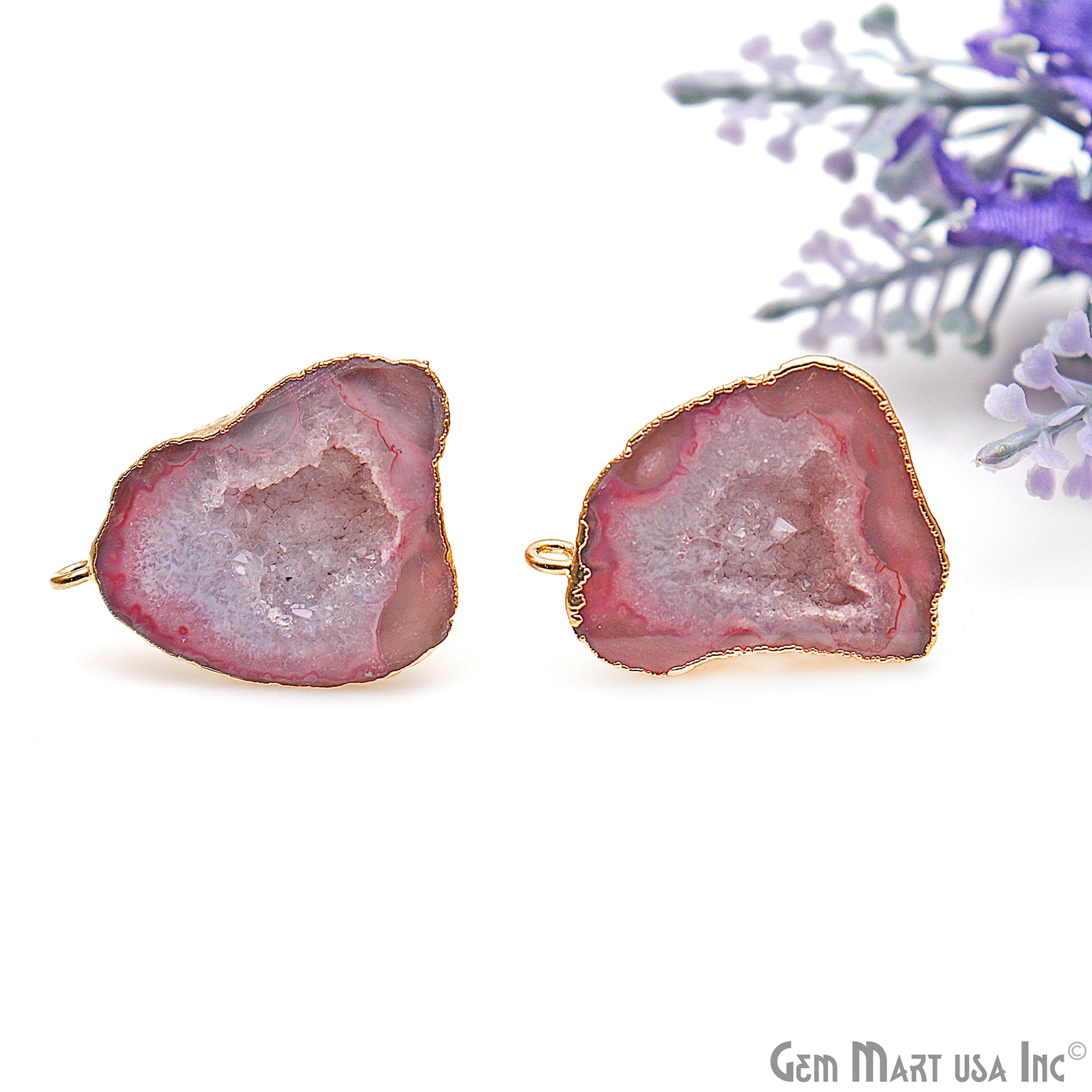 DIY Agate Slice Geode Druzy 22x27mm Gold Electroplated Loop Connector Studs Earrings - GemMartUSA