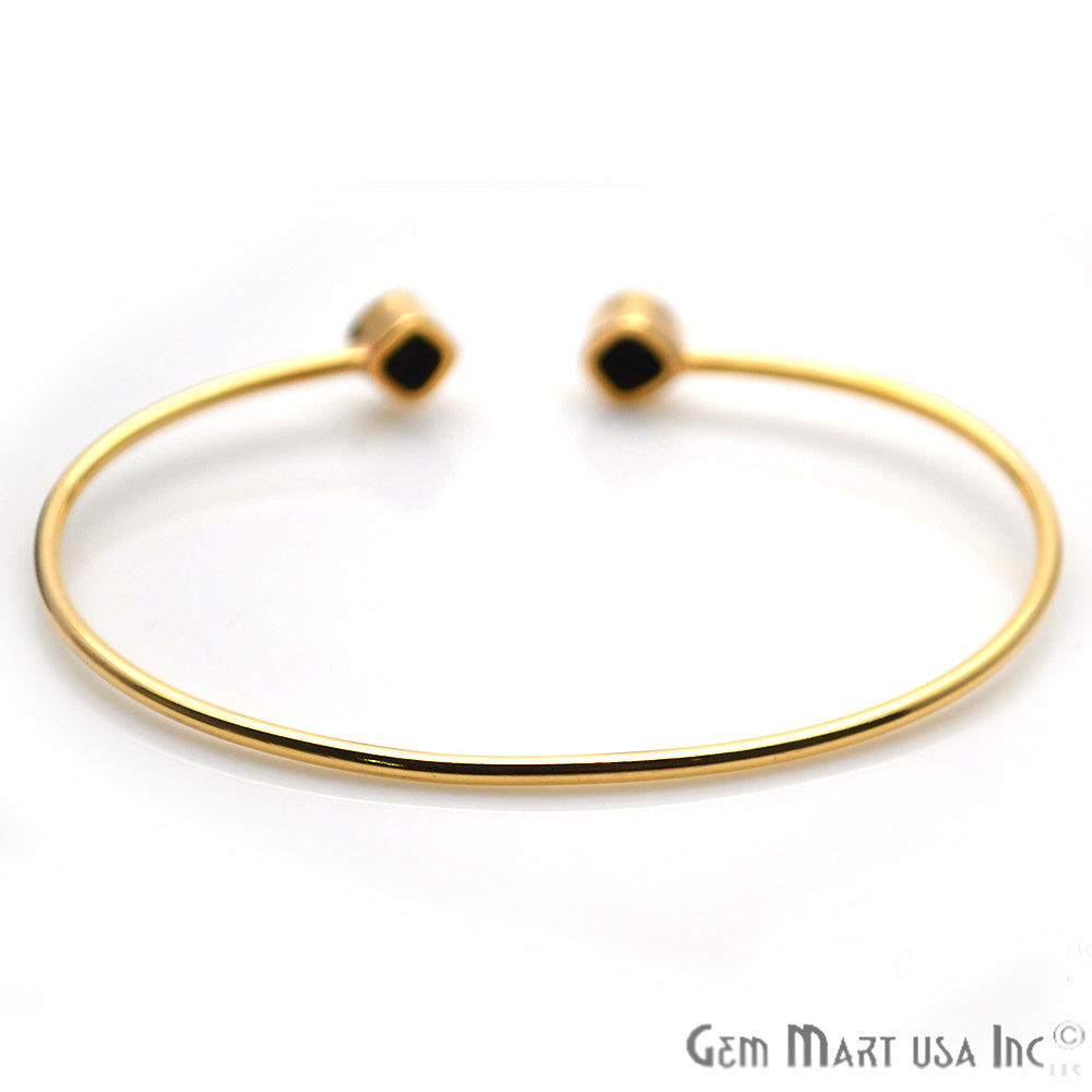 Gold Plated 8mm Cushion Double Stone Adjustable Bangle Bracelet (Choose Gemstone) - GemMartUSA