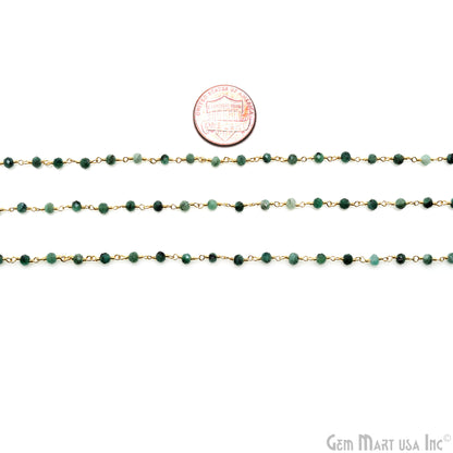 Emerald Faceted 3-3.5mm Gold Wire Wrapped Beads Rosary Chain