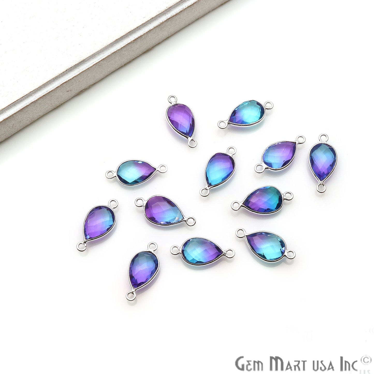 Doublet Aura Quartz 8x12mm Pear Connector (Pick Color,Bail or plating) - GemMartUSA