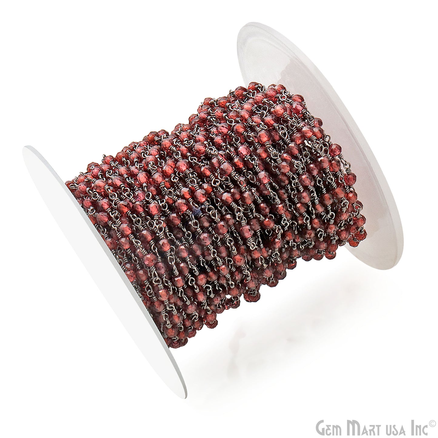 Garnet 3-3.5mm Oxidized Beaded Wire Wrapped Rosary Chain