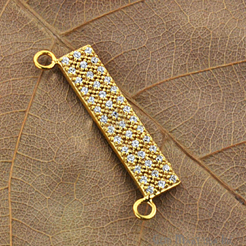 Cubic Zircon Pave 'Bar' Gold Vermeil Charm For Bracelet & Pendants - GemMartUSA