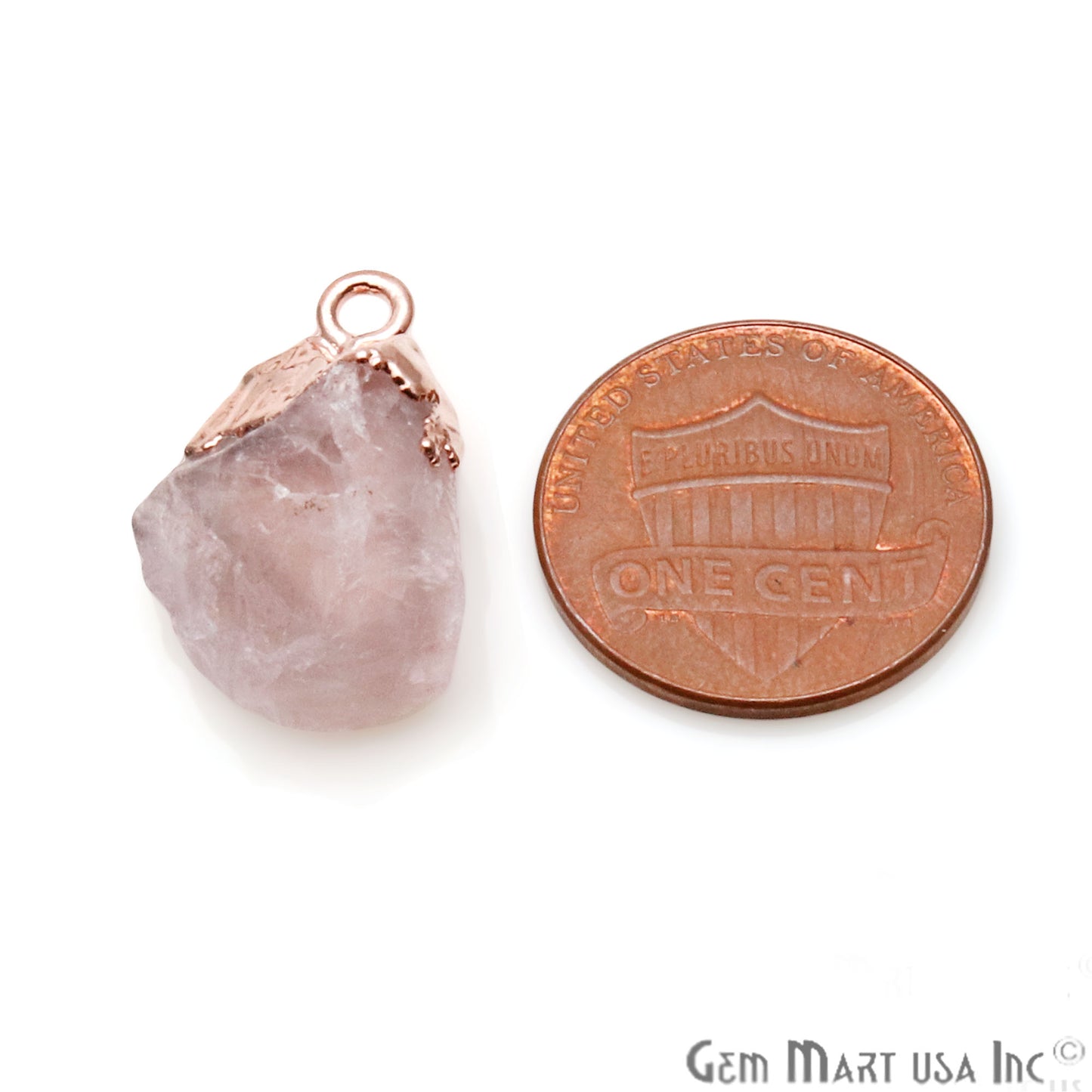 Rough Rose Quartz Organic 22x15mm Rose Gold Electroplated Pendant Connector - GemMartUSA