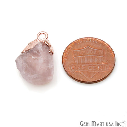 Rough Rose Quartz Organic 22x15mm Rose Gold Electroplated Pendant Connector - GemMartUSA