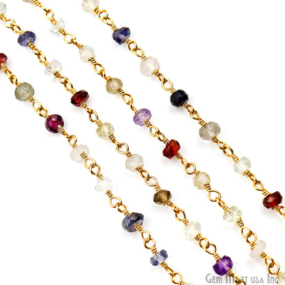 Multi Color Zircon Faceted Beads 3-3.5mm Gold Plated Gemstone Rosary Chain