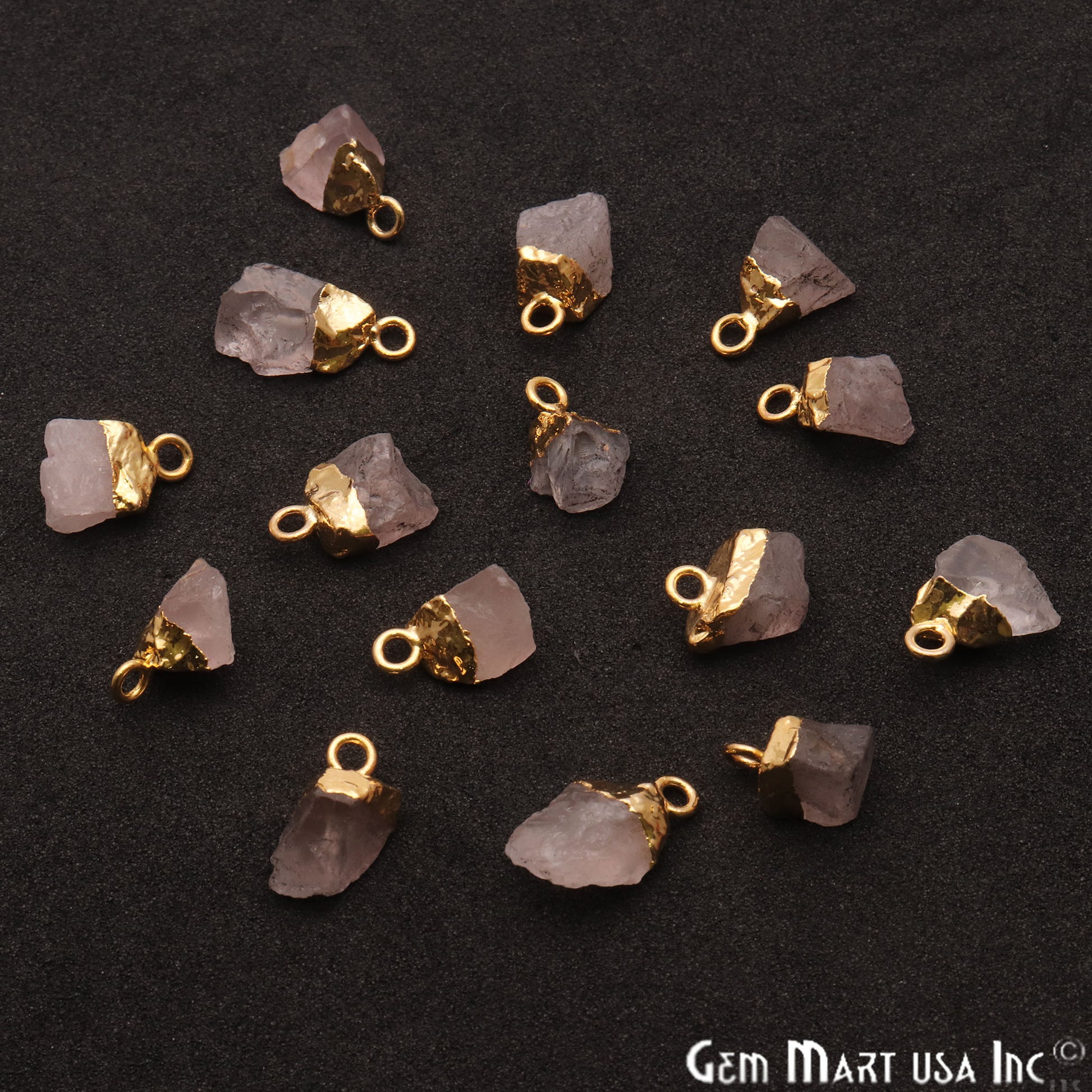 Rough Rose Quartz Organic 18x11mm Single Bail Gold Electroplated Gemstone Connector - GemMartUSA