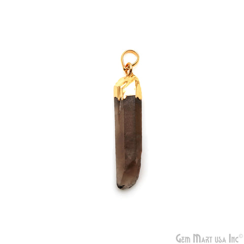 Smoky Topaz Organic 43x12mm Gold Electroplated Single Bail Gemstone Pendant