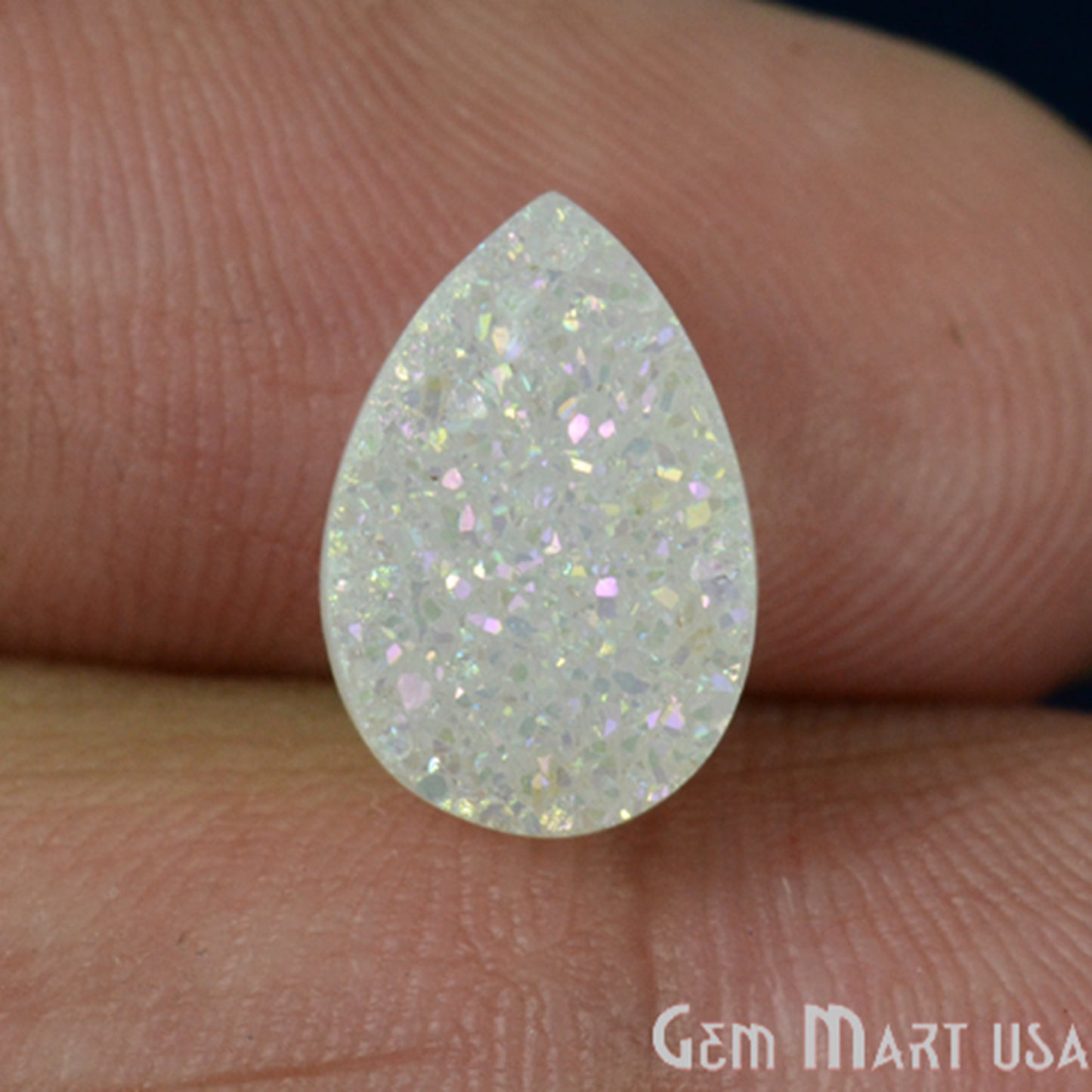 White Druzy 8x12mm Pears Titanium Coated Loose Druzy Cabochon - GemMartUSA