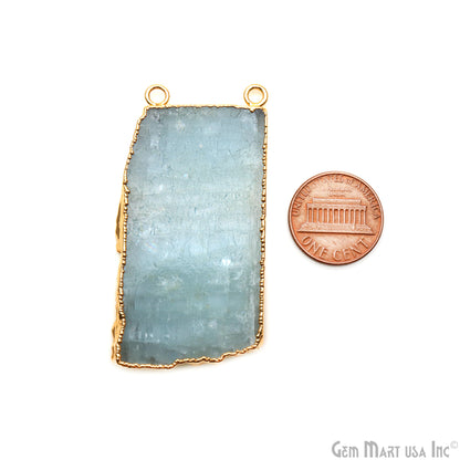 Aquamarine Free Form shape 56x30mm Gold Electroplated Gemstone Cat Bail Connector