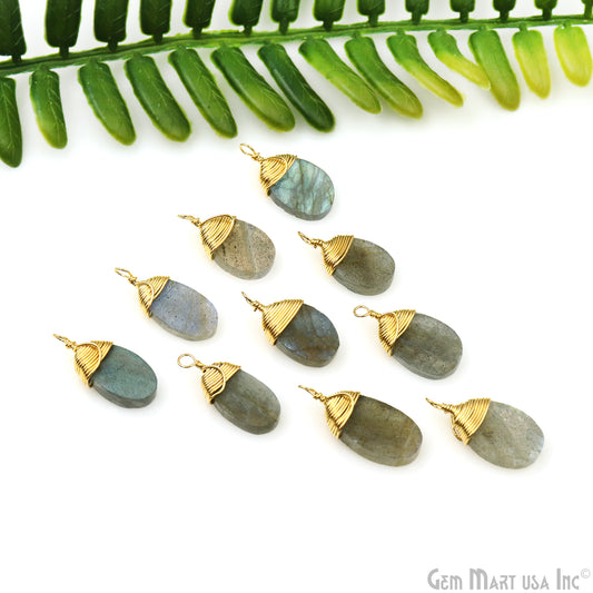 Labradorite 19x8mm Oval Single Bail Gold Wire Wrapped Gemstone Connector