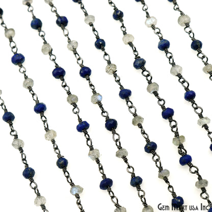 Lapis & Labradorite 3-3.5mm Oxidized Faceted Beads Wire Wrapped Rosary Chain