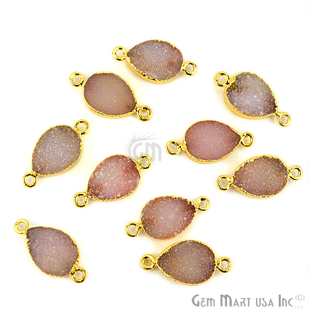 Druzy Pears 10x14mm Gold Electroplated Double Bail Gemstone Connector