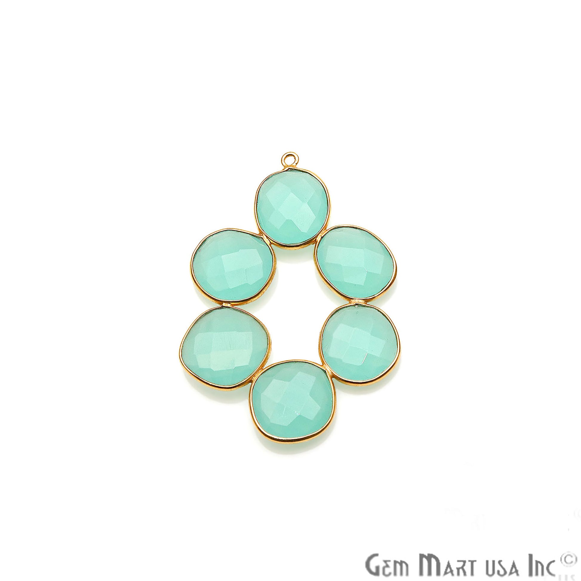 Aqua Chalcedony Gemstone 47x35mm Gold Bezel Component - GemmartUSA