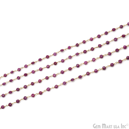 Ruby Faceted Coin 3-4mm Gold Wire Wrapped Rosary Chain