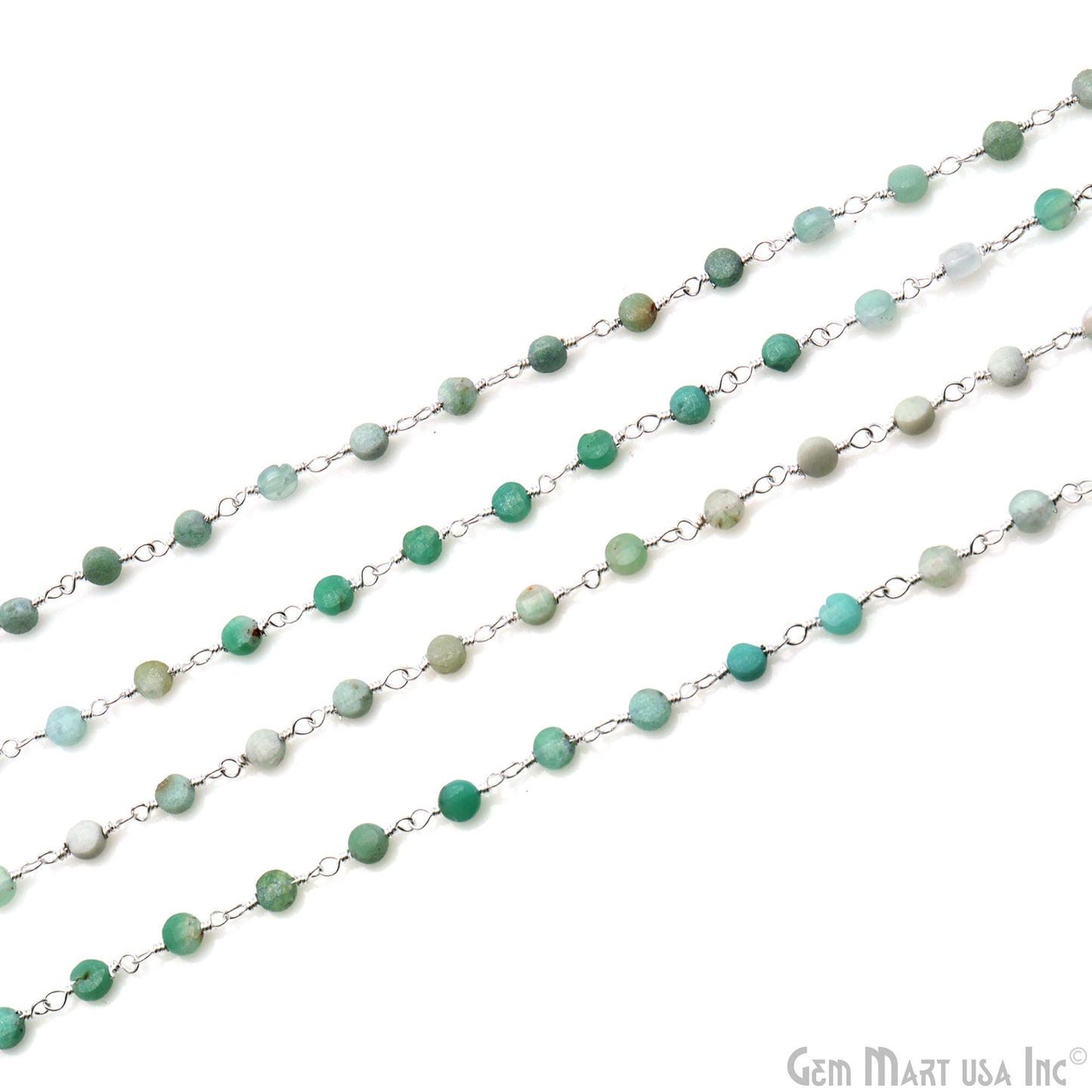 Chrysoprase Faceted Coin 3-4mm Silver Wire Wrapped Rosary Chain