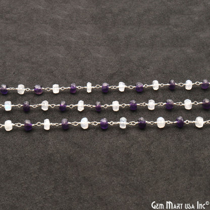 Amethyst & Rainbow 5-6mm Beads Silver Wire Wrapped Rosary Chain