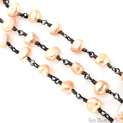 Pink Pearl Free Form Beads 7-8mm Oxidized Gemstone Rosary Chain