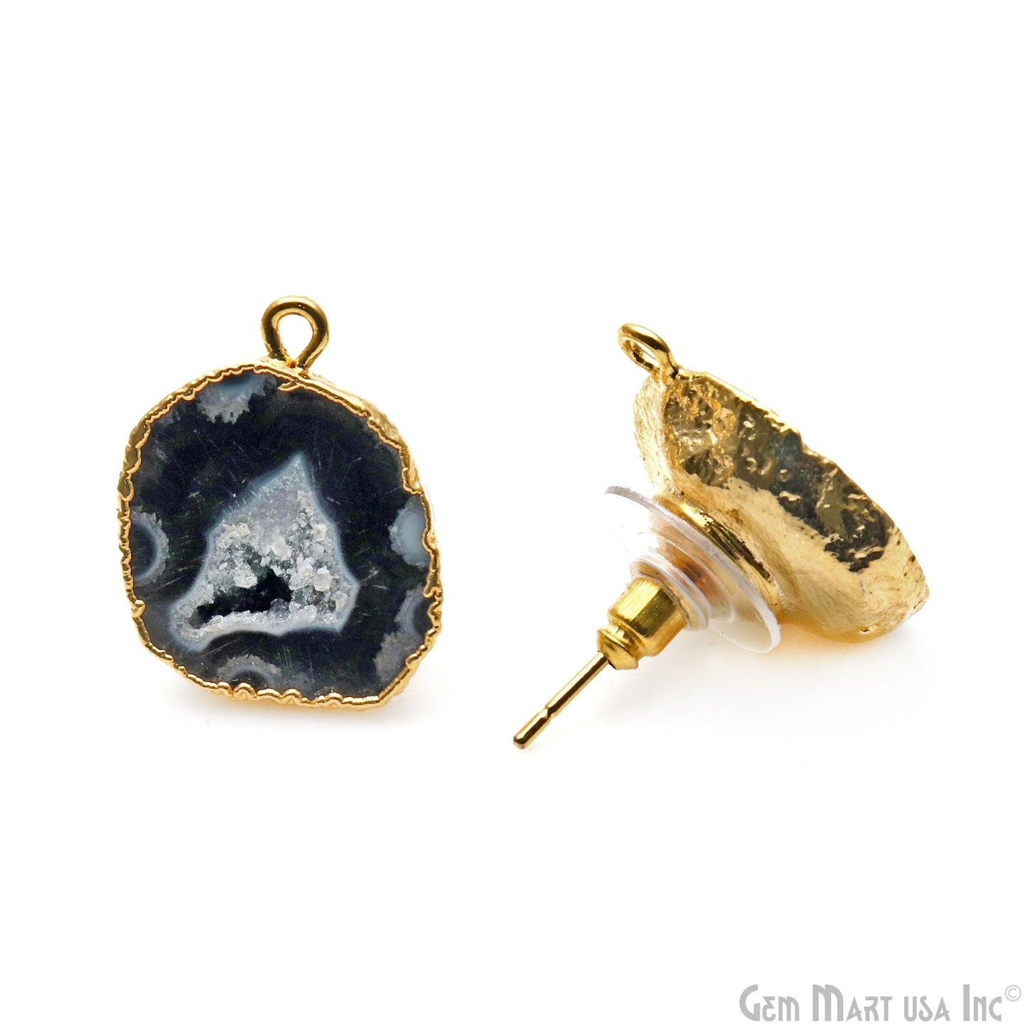 DIY Agate Slice Geode Druzy Gold Edged Loop Connector Studs Earrings