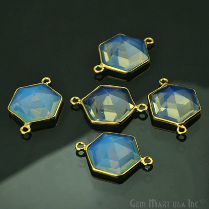 Opalite 15x22mm Hexagon Double Bail Gold Plated Gemstone Connector