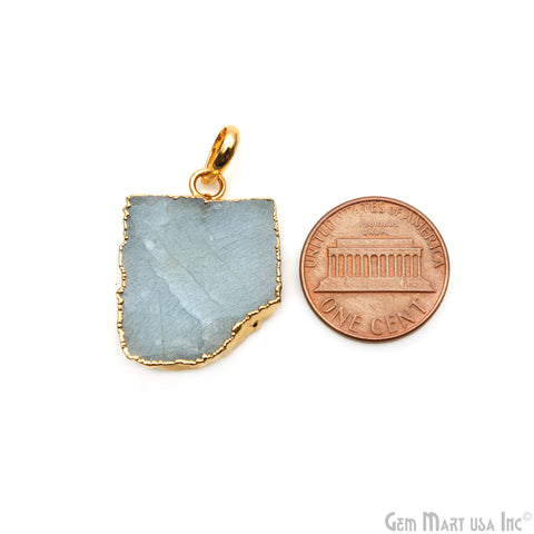 Aquamarine Free Form shape 26x20mm Gold Electroplated Gemstone Single Bail Pendant