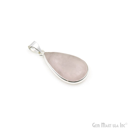 Rose Quartz Gemstone Pears 34x18mm Sterling Silver Necklace Pendant 1PC